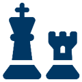A blue chess piece and a black chess piece